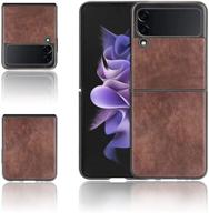 📱 samsung galaxy z flip 3 5g phone case cover | pc hard shockproof back cover | brown leather case for galaxy z flip 3 | slim durable protective cover shell for galaxy z flip3 2021 logo