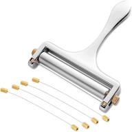 stainless steel cheese slicer with adjustable thickness, ideal for soft & semi-hard cheeses - includes 4 replacement cutting wires (silver) logo