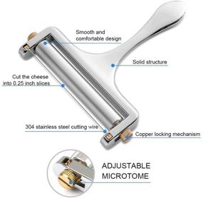 img 2 attached to Stainless Steel Cheese Slicer with Adjustable Thickness, Ideal for Soft & Semi-Hard Cheeses - Includes 4 Replacement Cutting Wires (Silver)