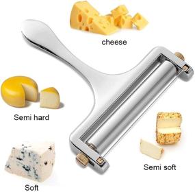 img 1 attached to Stainless Steel Cheese Slicer with Adjustable Thickness, Ideal for Soft & Semi-Hard Cheeses - Includes 4 Replacement Cutting Wires (Silver)