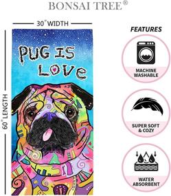 img 3 attached to 🌿 Bonsai Tree Pug Beach Towel: Cute Dog-Themed Microfiber Bath Towel for Pug Lovers - Sand Free, Quick Dry, Ideal for Kids Yoga & Sports - 30" x 60