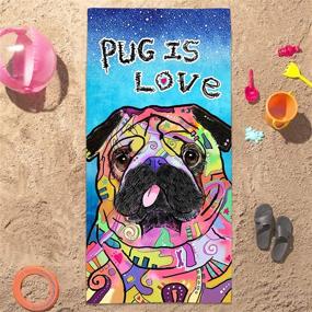 img 1 attached to 🌿 Bonsai Tree Pug Beach Towel: Cute Dog-Themed Microfiber Bath Towel for Pug Lovers - Sand Free, Quick Dry, Ideal for Kids Yoga & Sports - 30" x 60