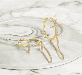 img 2 attached to Gold Cross Dangle Drop Huggie Hoop Earrings for Women and Girls, 14K Gold Plated Minimalist Trendy Cubic Zirconia Earrings, Hypoallergenic Christmas Jewelry Gifts by JIANGYUE