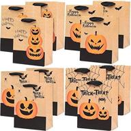 🎃 12pcs halloween trick or treat gift bags bulk, kids candy cookie goodie treat bags, durable recyclable paper, medium 9x7 inch, assorted jack o'lantern pumpkins spiders bats party favor decor by uniqooo logo