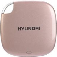 💿 hyundai 256gb ultra portable data storage fast external ssd rose gold - usb-c/usb-a compatible for pc/mac/mobile - dual cable included htesd250rg logo