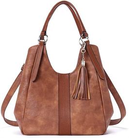 img 4 attached to 👜 CLUCI Большие саквояжи: дизайнерская кожаная сумка с бахромой - элегантная плечевая сумка для женщин