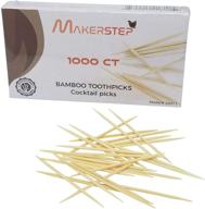 🎉 makerstep 100% natural bamboo toothpicks 1000 pieces: sturdy, cocktail-safe, large round storage box for party appetizers, olives, barbecue, fruit, teeth cleaning, art crafts logo