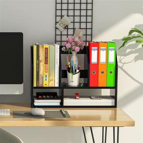 img 2 attached to 📚 Black Office Desk Organizer Jotsport Wood Desktop Bookshelf 19.7" - Display Shelf, Book Storage Rack, Magazine File Holder, Countertop Bookcase for Kids and Office Supplies