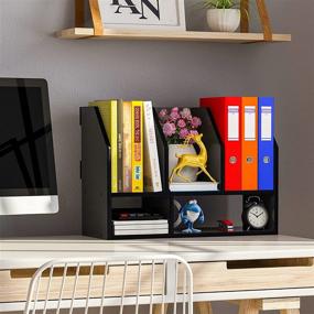 img 1 attached to 📚 Black Office Desk Organizer Jotsport Wood Desktop Bookshelf 19.7" - Display Shelf, Book Storage Rack, Magazine File Holder, Countertop Bookcase for Kids and Office Supplies