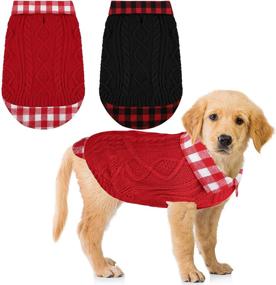 img 4 attached to 🐕 Petgot Pack of 2 Turtleneck Knitted Dog Sweater: Soft & Warm Winter Clothes | Classic Cable Knit Plaid Patchwork Sweater for Small, Medium & Large Dogs