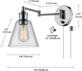 img 2 attached to Globe Electric 65704 LeClair 1-Light Industrial Wall Sconce - Chrome Finish, Plug-In or Hardwire, On/Off Rotary Switch, Clear Cord and Glass Shade