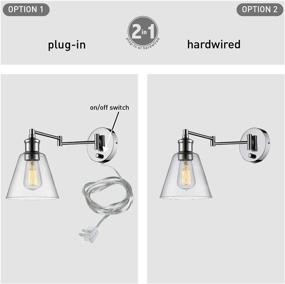 img 1 attached to Globe Electric 65704 LeClair 1-Light Industrial Wall Sconce - Chrome Finish, Plug-In or Hardwire, On/Off Rotary Switch, Clear Cord and Glass Shade