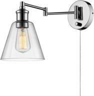 globe electric 65704 leclair 1-light industrial wall sconce - chrome finish, plug-in or hardwire, on/off rotary switch, clear cord and glass shade логотип