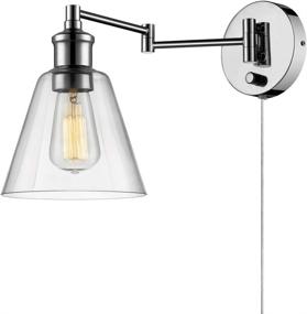 img 4 attached to Globe Electric 65704 LeClair 1-Light Industrial Wall Sconce - Chrome Finish, Plug-In or Hardwire, On/Off Rotary Switch, Clear Cord and Glass Shade