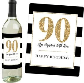 img 1 attached to 🎉 Stylish 90th Birthday - Pink, Black & Gold - Women's Birthday Gift - Wine Bottle Label Stickers - Pack of 4