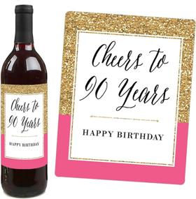 img 2 attached to 🎉 Stylish 90th Birthday - Pink, Black & Gold - Women's Birthday Gift - Wine Bottle Label Stickers - Pack of 4