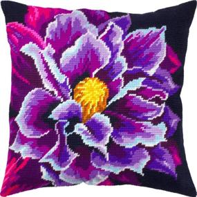 img 1 attached to 🌸 Clematis Needlepoint Throw Pillow Kit - 16×16 Inches, Premium European Quality, Printed Tapestry Canvas