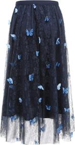img 3 attached to Elastic High Waist A-Line Tulle Midi Skirt featuring 3D Floral Embroidery and Layered Design for Women