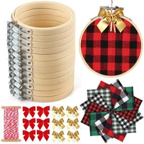img 4 attached to 🎄 Caydo 12-Piece Christmas Ornament Kit: Embroidery Hoops, Plaid Fabric, Bows, and Cotton String for Festive Decorations