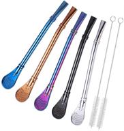 🥤 stainless steel yerba mate bombilla straw with loose leaf tea infuser, drinking spoons, filter, and stirring straws - pack of 5, includes 2 cleaning brushes logo