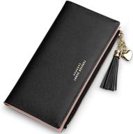👛 black leather wallets for women: cell phone case holster bag with slim credit card holder, large capacity zip clutch handbag - cute and minimalist coin purse for girls and ladies logo