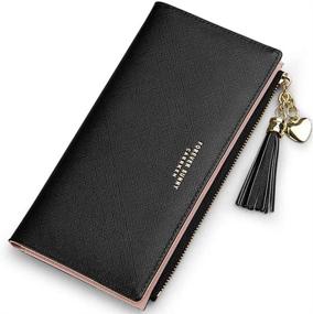 img 4 attached to 👛 Black Leather Wallets for Women: Cell Phone Case Holster Bag with Slim Credit Card Holder, Large Capacity Zip Clutch Handbag - Cute and Minimalist Coin Purse for Girls and Ladies