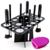 🧼 efficient drying rack & cleaner set: beakey silicone makeup brush holder with 28 holes - black & red logo