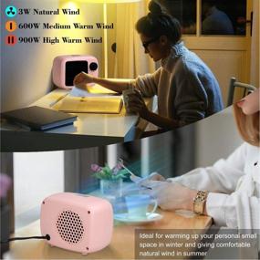 img 1 attached to Portable Ceramic Personal Desk Heater - Fast Heating with Safety 🌸 Features, 3 Temperature Modes (3W/600W/900W) - Electric Space Heater for Office, Bedroom (Pink)