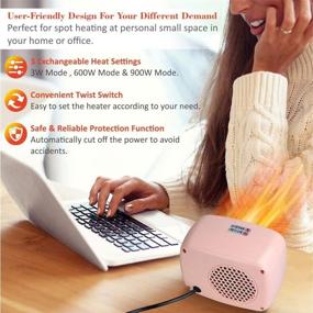 img 2 attached to Portable Ceramic Personal Desk Heater - Fast Heating with Safety 🌸 Features, 3 Temperature Modes (3W/600W/900W) - Electric Space Heater for Office, Bedroom (Pink)