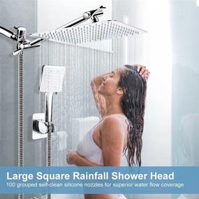 img 2 attached to 🚿 Qinmor 8-inch High Pressure Rainfall Shower Head with 6 Spray Settings Handheld Showerhead Combo, 11-inch Extension Arm, Anti-leak Design, Included Holder, 1.5M Hose, Chrome