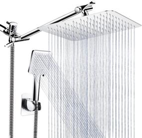 img 4 attached to 🚿 Qinmor 8-inch High Pressure Rainfall Shower Head with 6 Spray Settings Handheld Showerhead Combo, 11-inch Extension Arm, Anti-leak Design, Included Holder, 1.5M Hose, Chrome