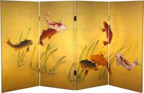 img 2 attached to 🍀 Seven Lucky Fish Canvas Room Divider - Oriental Furniture, 3 ft. Tall, Double Sided