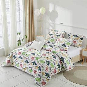 img 3 attached to 🦕 Joyreap Kids Quilt Set - Lightweight, Cute Dinosaur Pattern for Boys and Girls - All Season Polyester Bedspread Bed Cover - Includes 1 Quilt and 1 Pillow Sham - Twin Size (White)