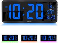 🕰️ yortot 16 inch large digital wall clock: remote control, 4 brightness levels, 7 color night light, big blue led display with temperature, date and 12/24h, dst, fold out stand logo