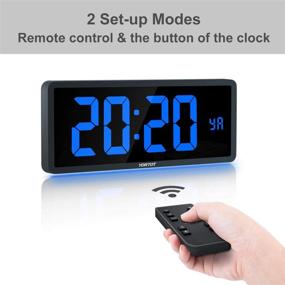 img 2 attached to 🕰️ YORTOT 16 Inch Large Digital Wall Clock: Remote Control, 4 Brightness Levels, 7 Color Night Light, Big Blue LED Display with Temperature, Date and 12/24H, DST, Fold Out Stand