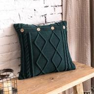 🌲 forest green knit throw pillow covers 18x18 inches with button closure for christmas decor - mylune soft cushion case for sofa, couch, chair логотип