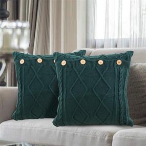 img 1 attached to 🌲 Forest Green Knit Throw Pillow Covers 18x18 inches with Button Closure for Christmas Decor - MYLUNE Soft Cushion Case for Sofa, Couch, Chair