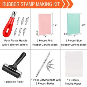 img 3 attached to Hakkin 26Pcs Rubber Stamp Making Kit with Linoleum Cutter, 🖼️ Carving Block, and Brayer Roller - Block Printing Starter Tool Kit