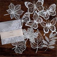 🦋 pack of 10 paper die cut scrapbook stickers - butterfly and leaf design, decorative paper lace, white cardstock, diy cardmaking, photo frame, album, handmade crafts logo