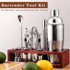 img 3 attached to 🍸 Premium Cocktail Shaker Set Bartender Kit with Stand - 24 OZ for Tequila Whiskey, Including Martini Shaker, Mojito Muddler, Jigger, Mixing Spoon, Hawthorne Strainer - Ultimate Bar Kit Drink Mixer Set