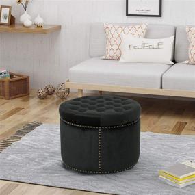 img 3 attached to 🪑 Carlos Glam Velvet Tufted Ottoman in Black by Christopher Knight Home