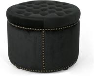 🪑 carlos glam velvet tufted ottoman in black by christopher knight home logo