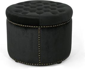 img 4 attached to 🪑 Carlos Glam Velvet Tufted Ottoman in Black by Christopher Knight Home