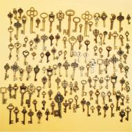 🗝️ vintage skeleton key set - chuangqi 125pcs/6oz, steampunk key necklace, antique bronze charms pendants, diy handcrafts jewelry making, wedding & birthday party favors logo