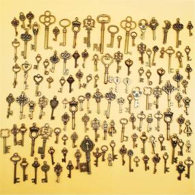 img 4 attached to 🗝️ Vintage Skeleton Key Set - CHuangQi 125pcs/6oz, Steampunk Key Necklace, Antique Bronze Charms Pendants, DIY Handcrafts Jewelry Making, Wedding & Birthday Party Favors