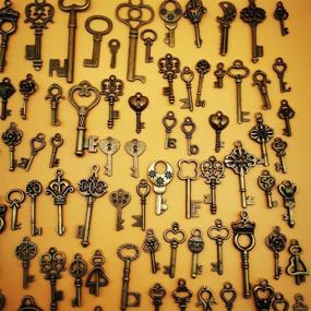 img 3 attached to 🗝️ Vintage Skeleton Key Set - CHuangQi 125pcs/6oz, Steampunk Key Necklace, Antique Bronze Charms Pendants, DIY Handcrafts Jewelry Making, Wedding & Birthday Party Favors