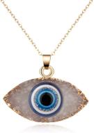 🧿 huno classic turkish evil eye necklace: imitated druzy pendant, gold plated faith protection lucky jewelry for women and girls - perfect for parties & special days! logo