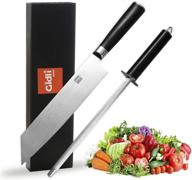 🔪 premium chef knife set – pro sharp knife (german carbon stainless steel) & sharpening rod (diamond stone), 8” kitchen knife with wooden handle – durable, razor sharp meat knife logo