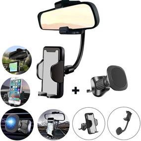 img 3 attached to 📱 MAOBLOG Rear View Mirror Holder: Magnetic Car Mount for iPhone 12/11/X, Samsung Galaxy S10/S9/S8