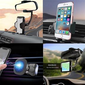 img 1 attached to 📱 MAOBLOG Rear View Mirror Holder: Magnetic Car Mount for iPhone 12/11/X, Samsung Galaxy S10/S9/S8